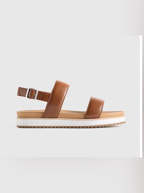 Quince Shoes - Quince Brown Two-Strap Platform Sandals with Ankle Buckle